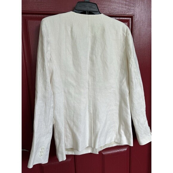 J Crew Size 12 Women’s Ivory Double Breasted Blazer Stretch 100% Linen - Picture 6 of 8